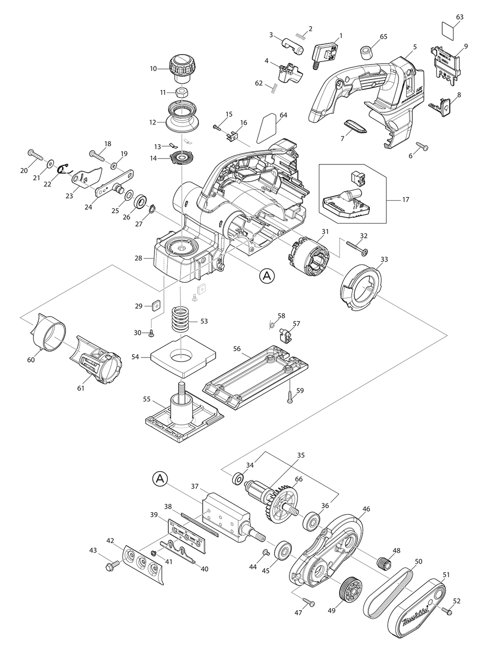 Fig-0 Diagram and Parts List for XPK02Z  Makita Planer Jointer