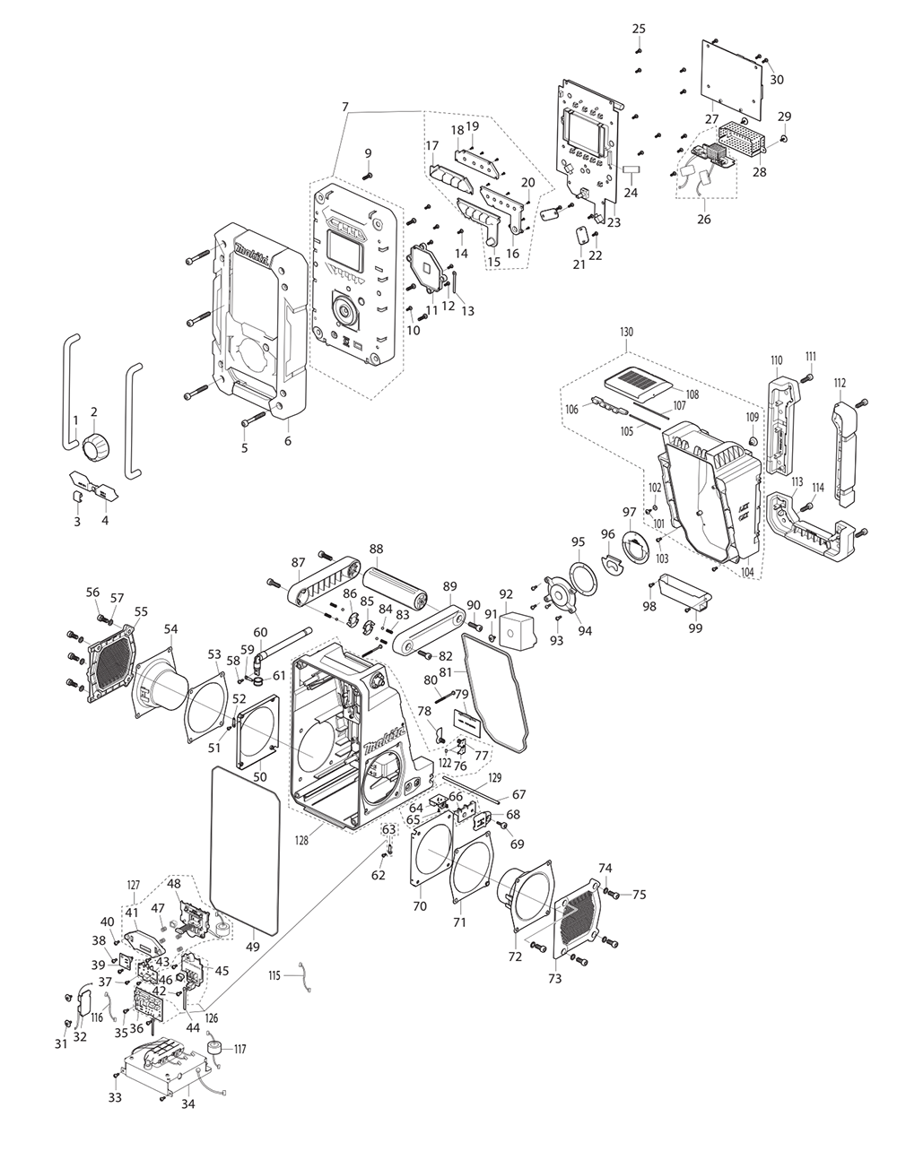 Fig-0 Diagram and Parts List for XRM10  Makita Radio