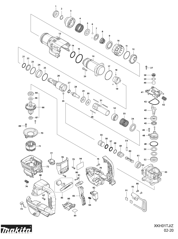 Diagram Diagram and Parts List for XKH01Z  Makita Demolition Hammer