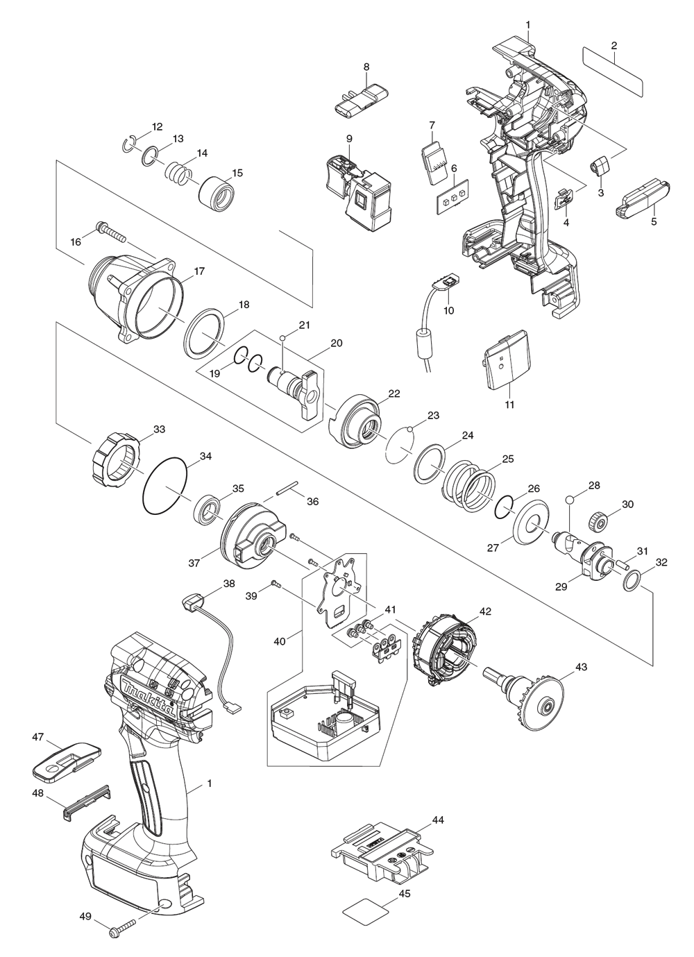 Fig-0 Diagram and Parts List for DTDA070 Type-2 Makita Impact Driver
