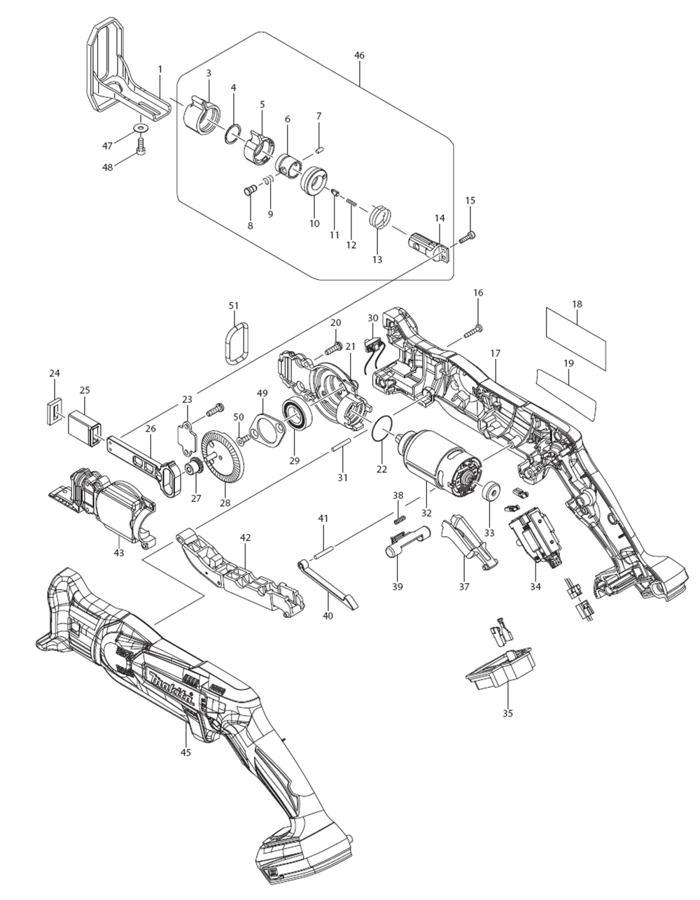 Page 1 Diagram and Parts List for XRJ01T  Makita Saw