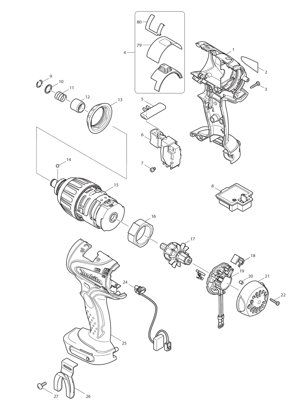 Page 2 Diagram and Parts List for XPT03  Makita Drill
