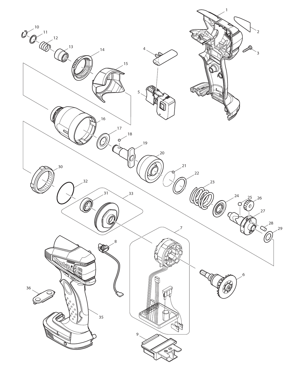 Page 1 Diagram and Parts List for XDT01Z  Makita Drill