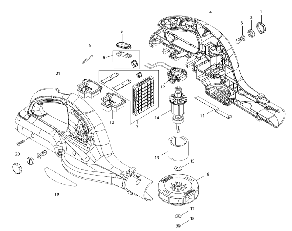 Page 1 Diagram and Parts List for XBU01PM  Makita Leaf Blower / Vacuum