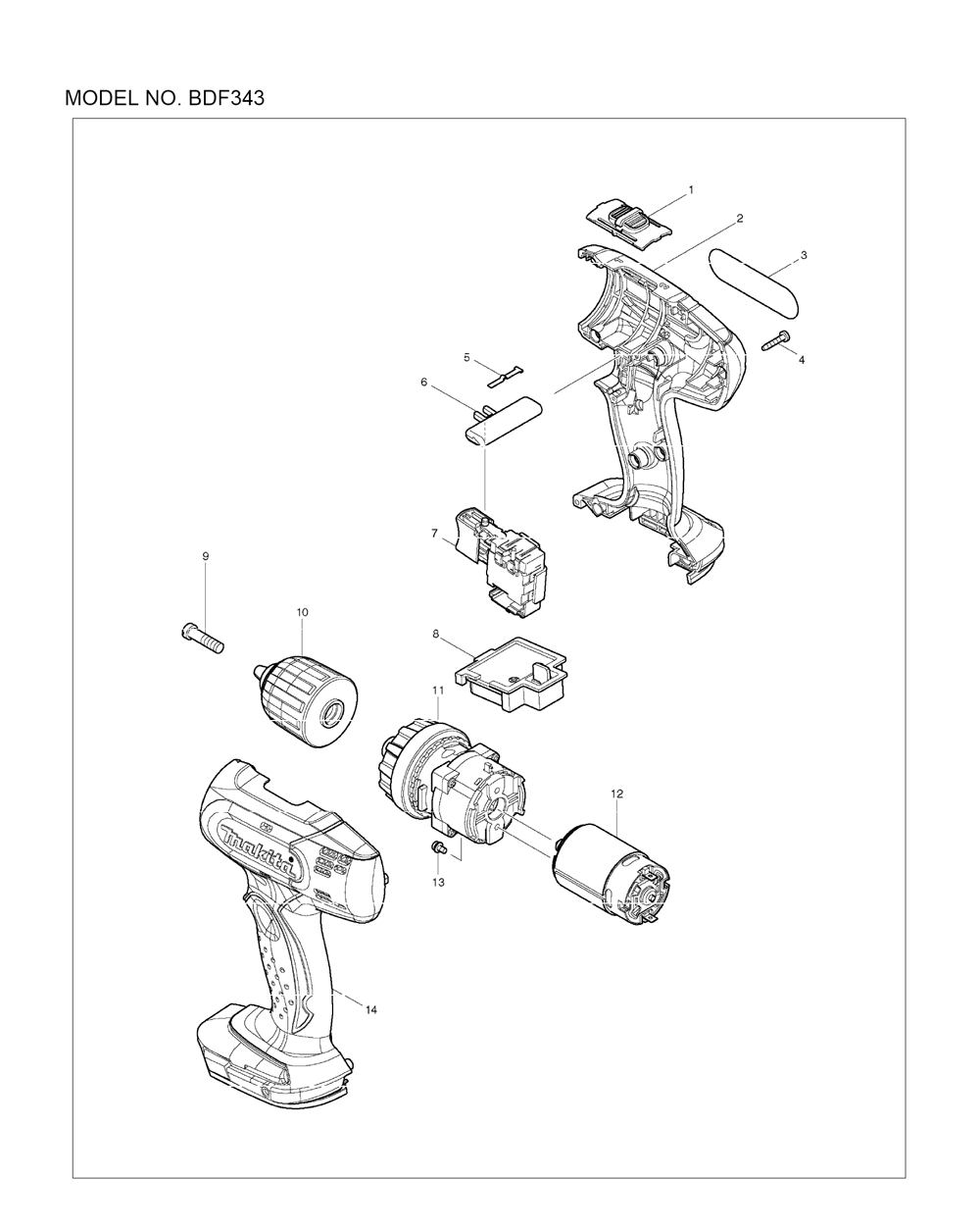 Page 1 Diagram and Parts List for BDF343  Makita Drill