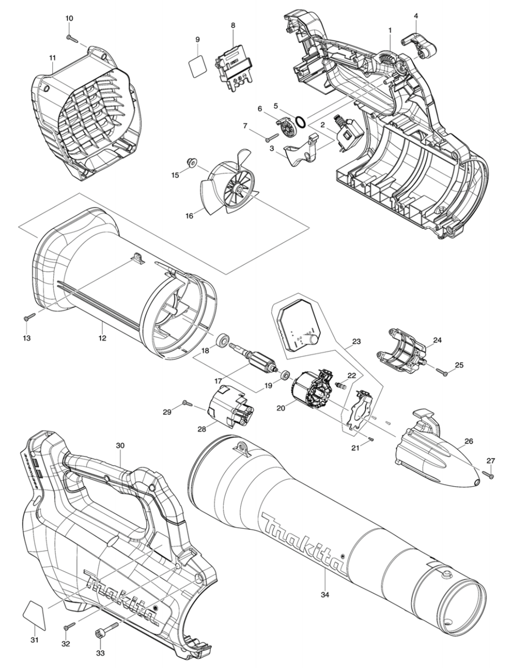 Fig-0 Diagram and Parts List for XBU03SM1  Makita Leaf Blower / Vacuum