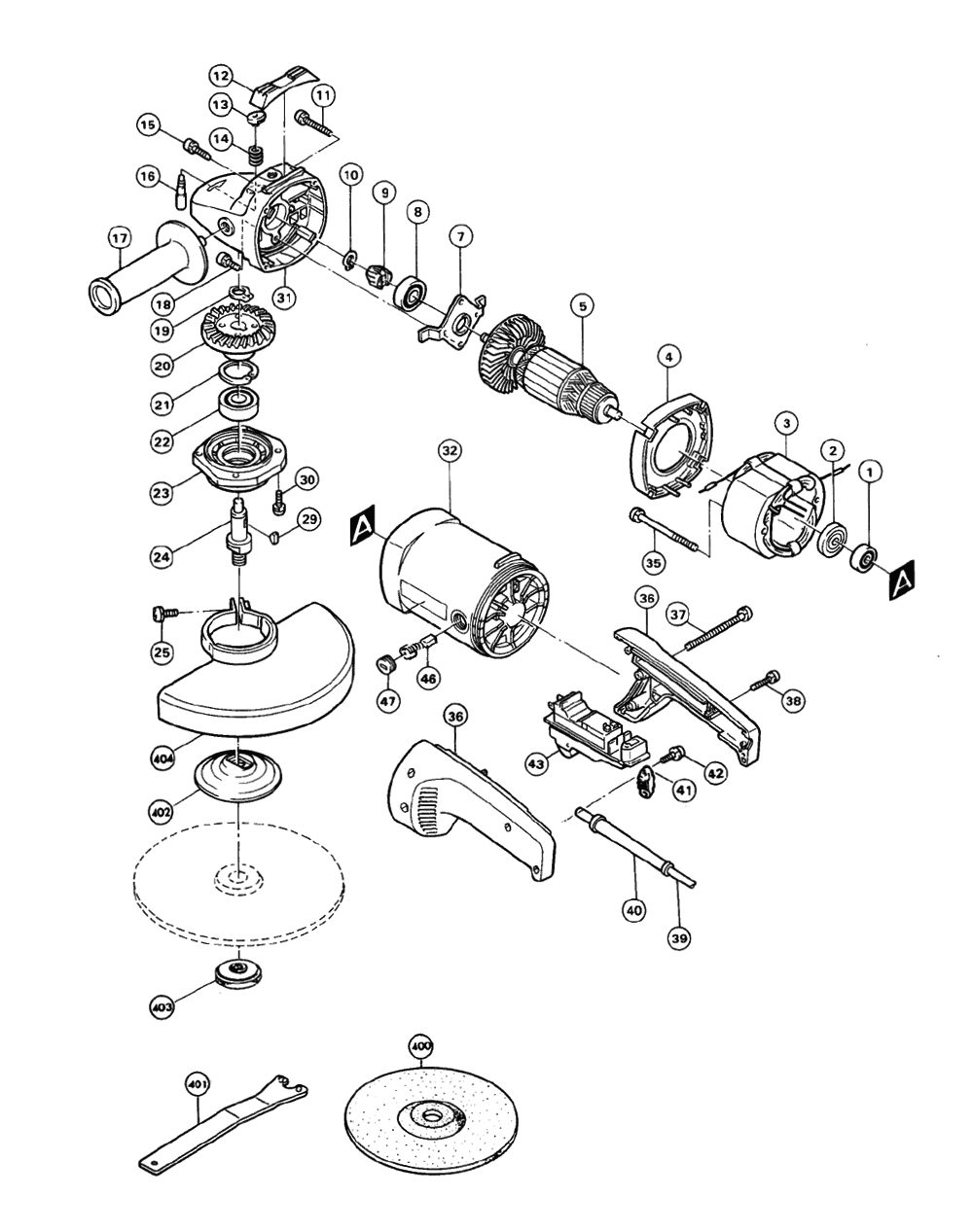 Page 1 Diagram and Parts List for 9027L  Makita Grinder