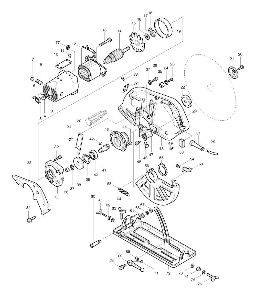Page 1 Diagram and Parts List for 5103N  Makita Saw