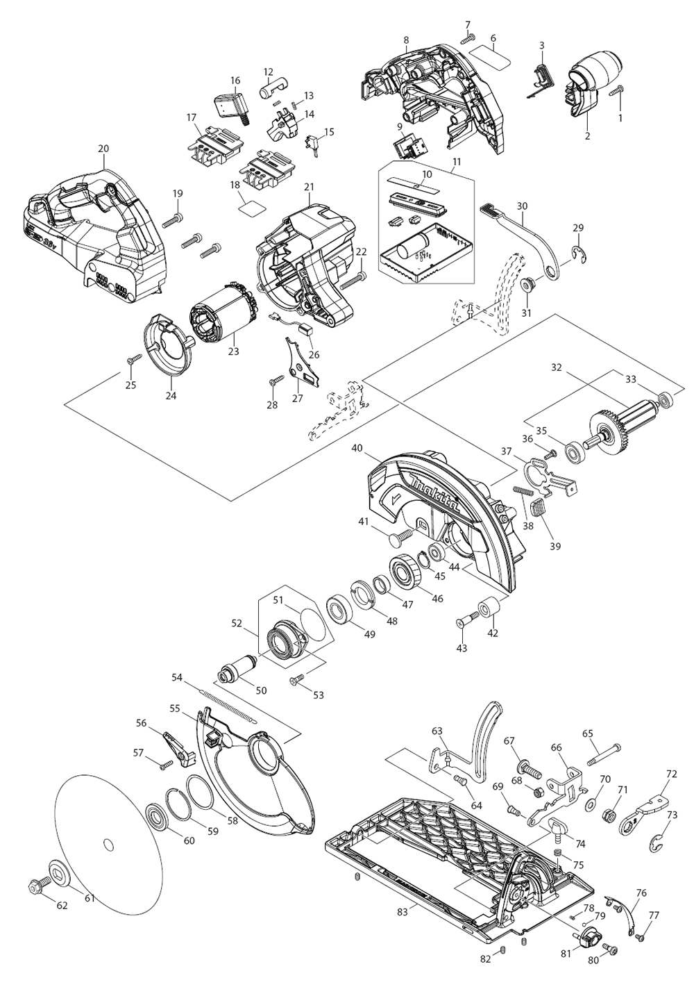 Fig-0 Diagram and Parts List for XSH07PTU  Makita Circular Saw