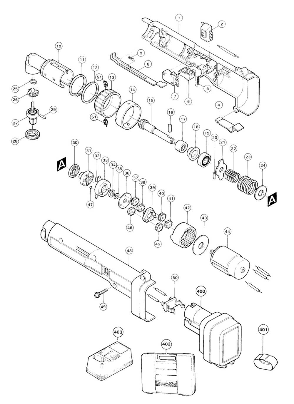 Page 1 Diagram and Parts List for 6702DW  Makita Drill