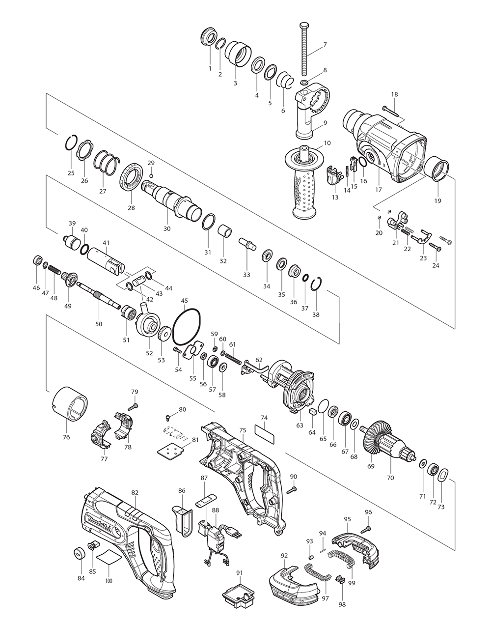Page 1 Diagram and Parts List for XRH04T  Makita Hammer