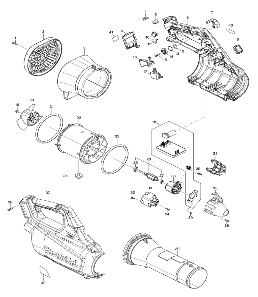 Fig-0 Diagram and Parts List for GBU01M1  Makita Leaf Blower / Vacuum