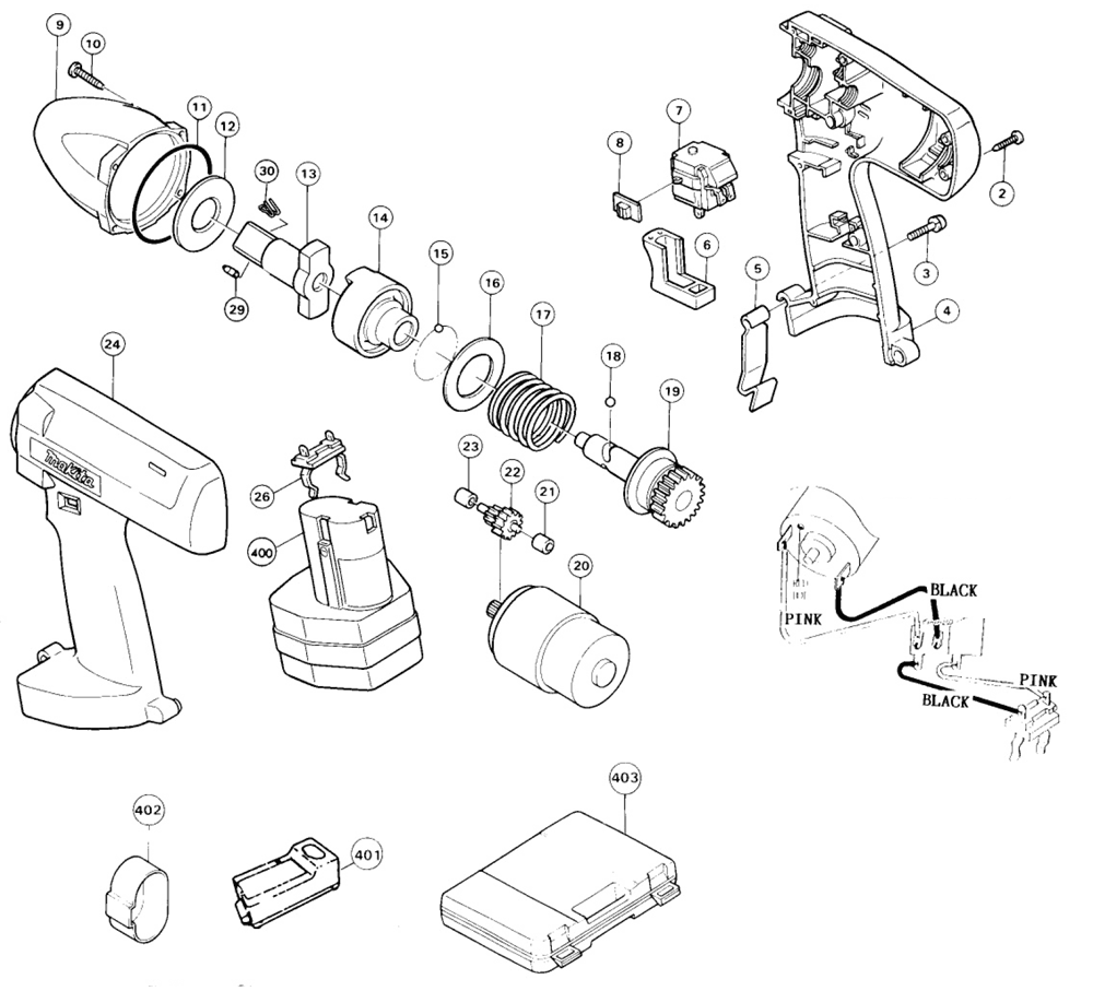 Page 1 Diagram and Parts List for 6911HDWA  Makita Drill