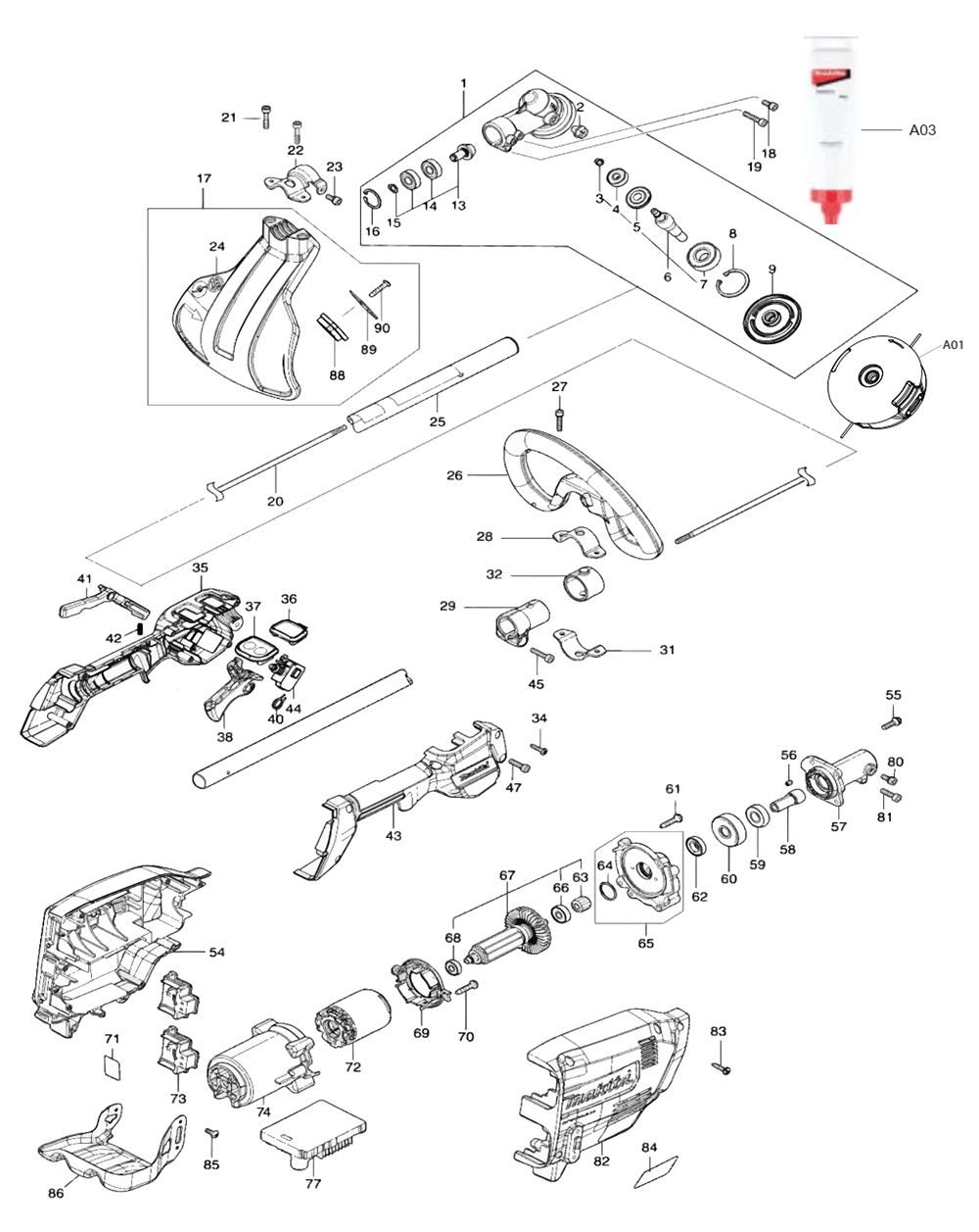 Fig-0 Diagram and Parts List for XRU18PT  Makita Trimmer