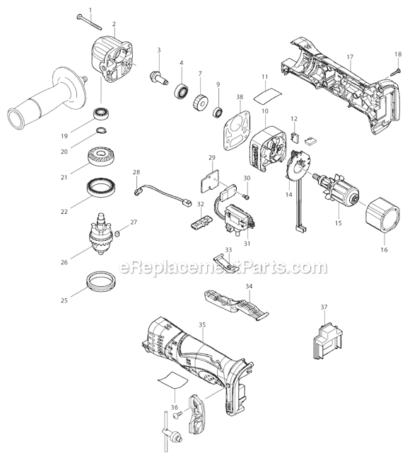 Page A Diagram and Parts List for BDA350Z  Makita Cordless Drill