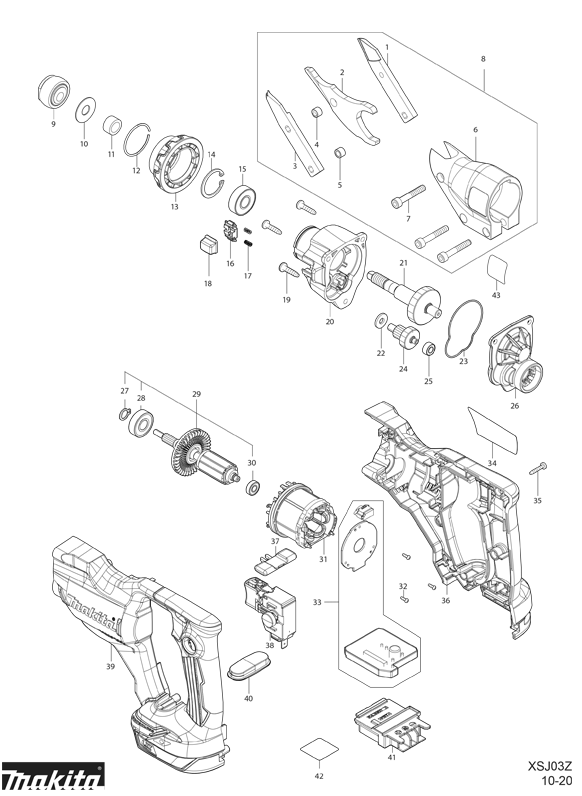 Diagram Diagram and Parts List for XSJ03Z  Makita Nibbler & Shears