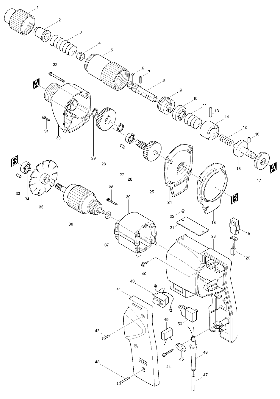 Page 1 Diagram and Parts List for 6701B  Makita Screwdriver