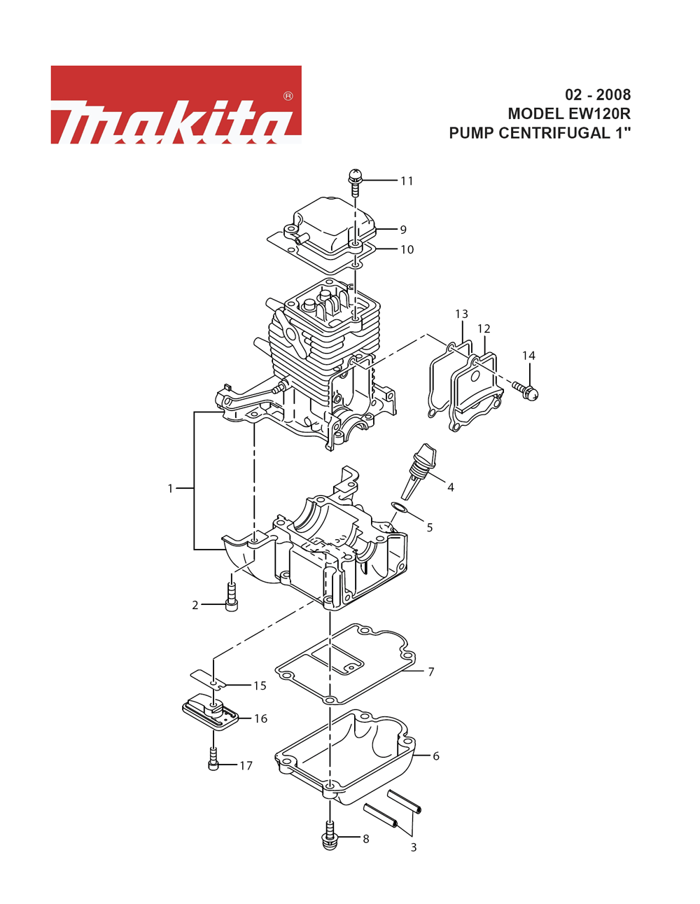 Page 8 Diagram and Parts List for EW120R Type 1 Makita Water Pump
