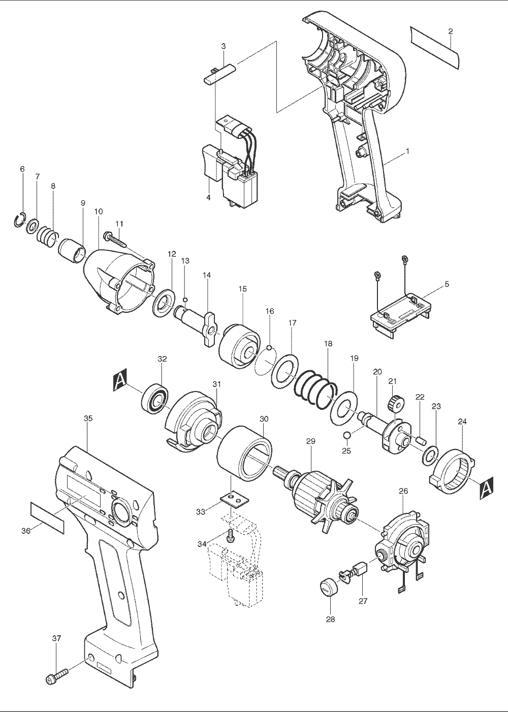 Page 1 Diagram and Parts List for BTD061  Makita Drill