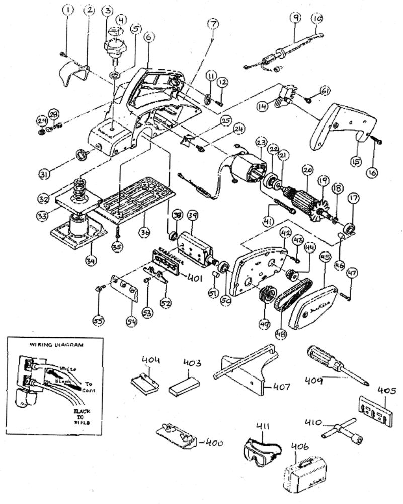 Planer Diagram and Parts List for N1900BTY2  Makita Planer Jointer