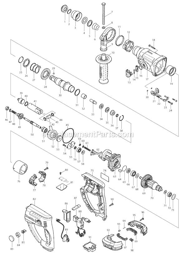 Page A Diagram and Parts List for BHR202Z  Makita Hammer Drill