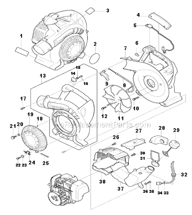 Page A Diagram and Parts List for BHX2500CA  Makita Leaf Blower / Vacuum