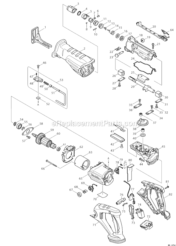 Page A Diagram and Parts List for BJR181Z  Makita Reciprocating Saw