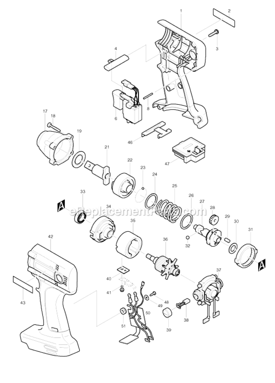 Page A Diagram and Parts List for BTW121  Makita Impact Driver