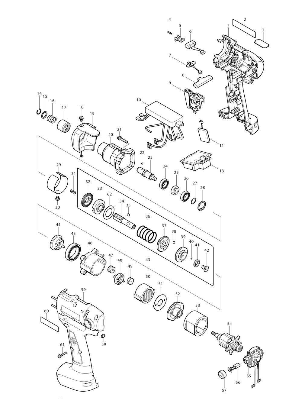 Page 1 Diagram and Parts List for BFT081FZ  Makita Screwdriver