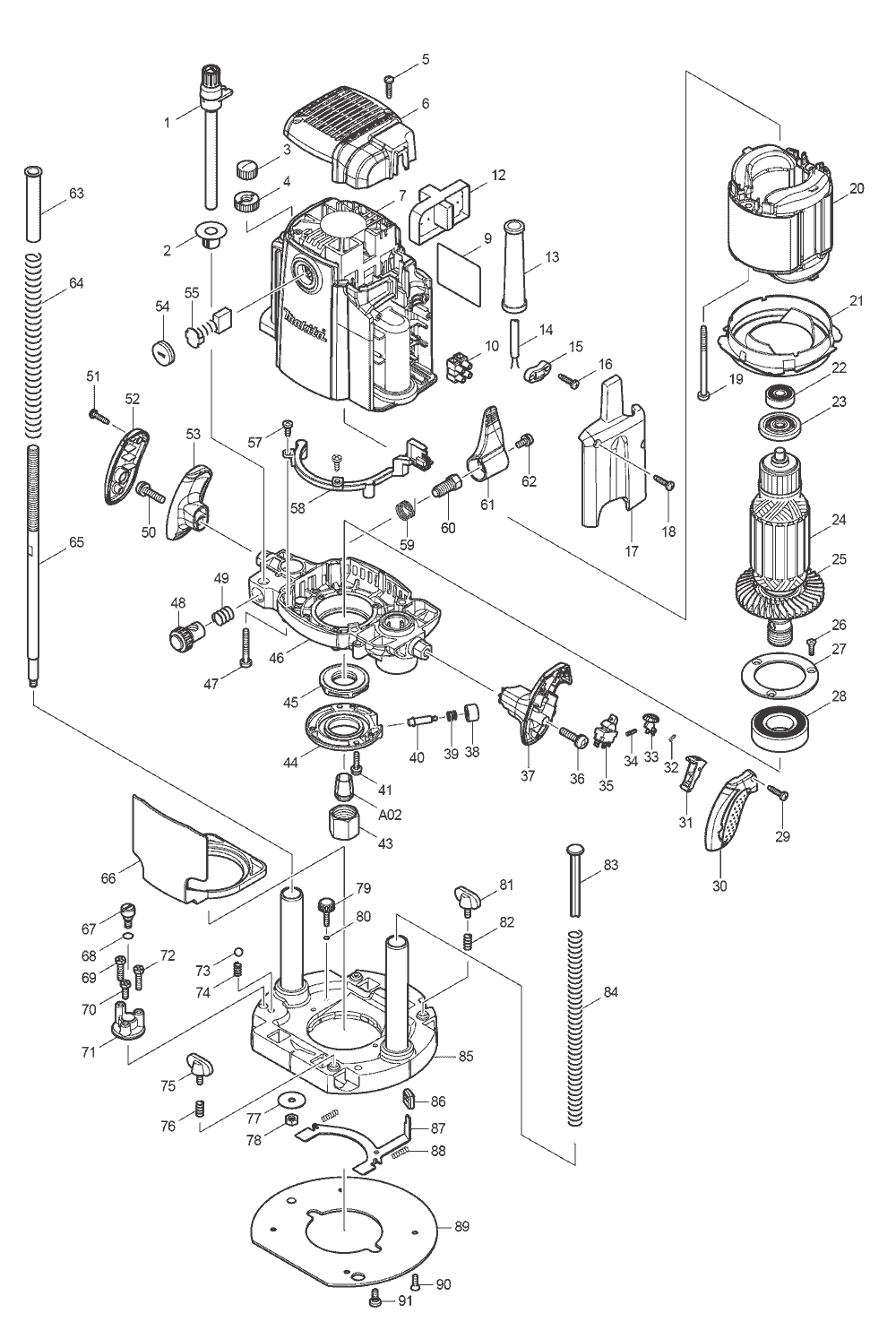 Page 1 Diagram and Parts List for RP1801F Type 1 Makita Router