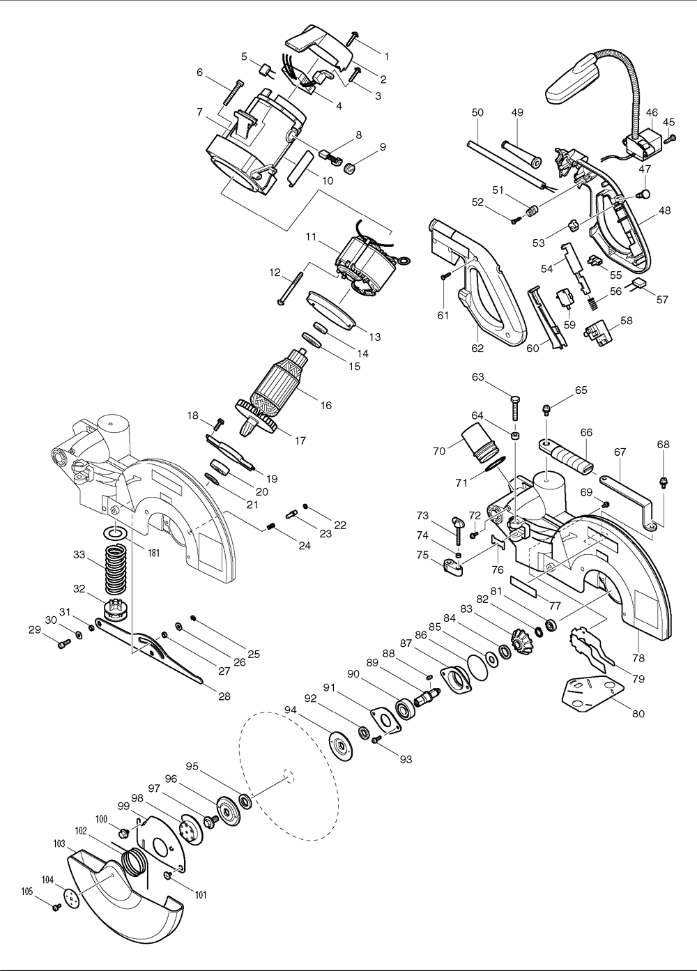 Page 2 Diagram and Parts List for LS1214F  Makita Saw