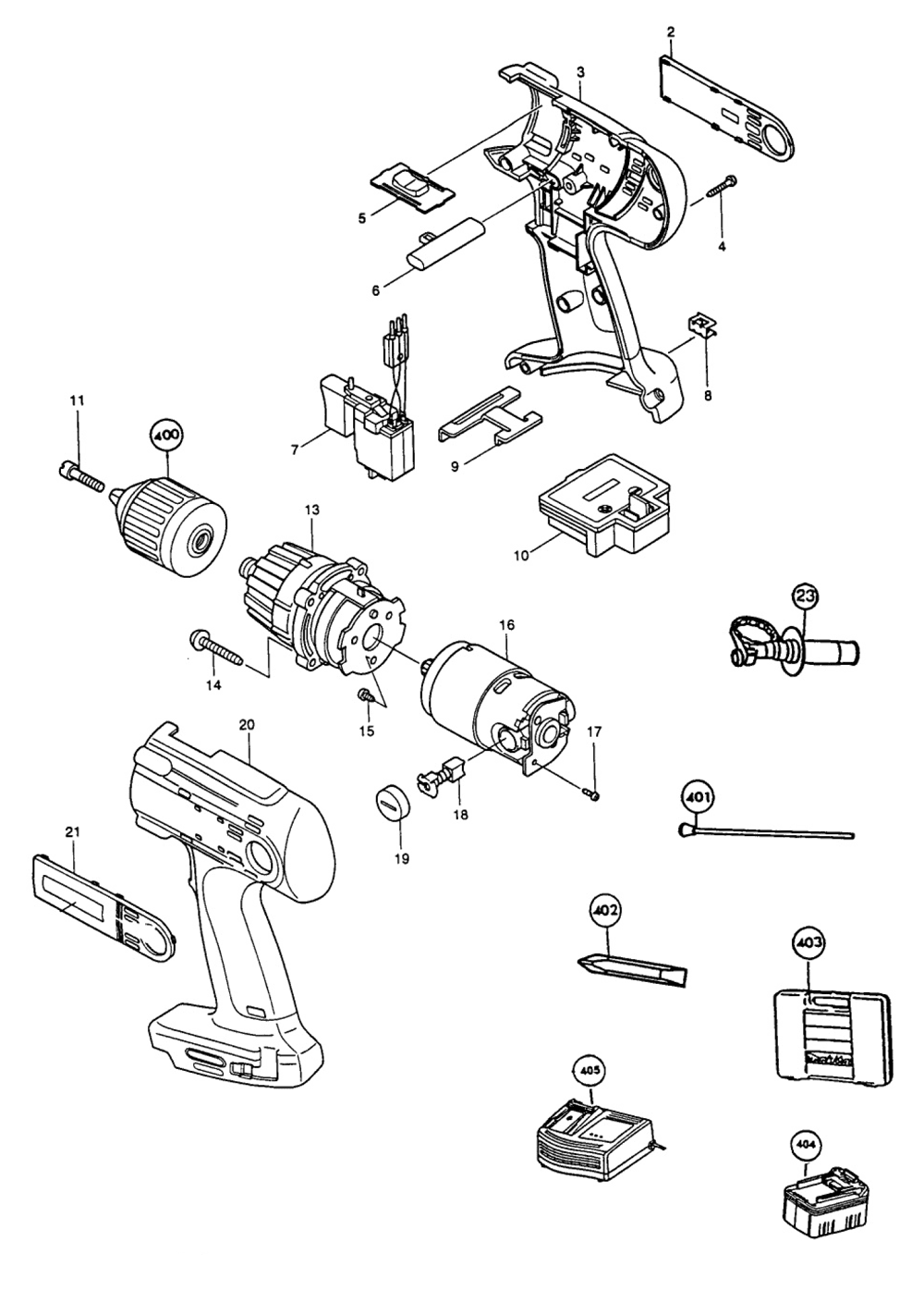 Page 1 Diagram and Parts List for BDF460SHE  Makita Drill