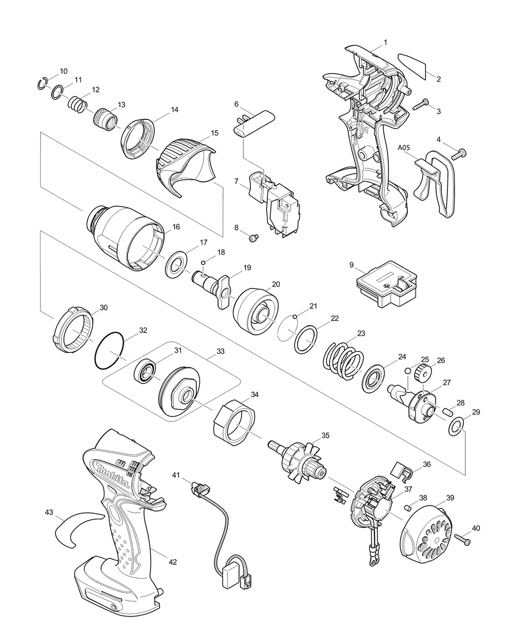 Page 1 Diagram and Parts List for BTD141H2 Type 1 Makita Drill