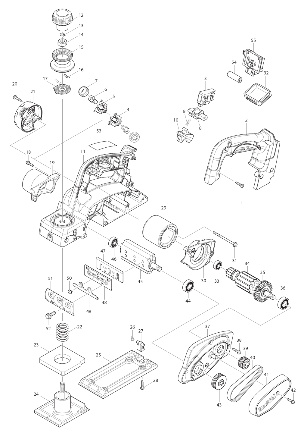 Page 1 Diagram and Parts List for XPK01Z  Makita Planer Jointer