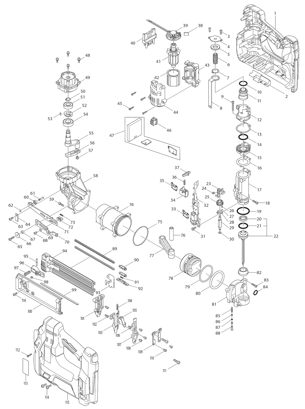 Page 1 Diagram and Parts List for XNB01  Makita Nailer