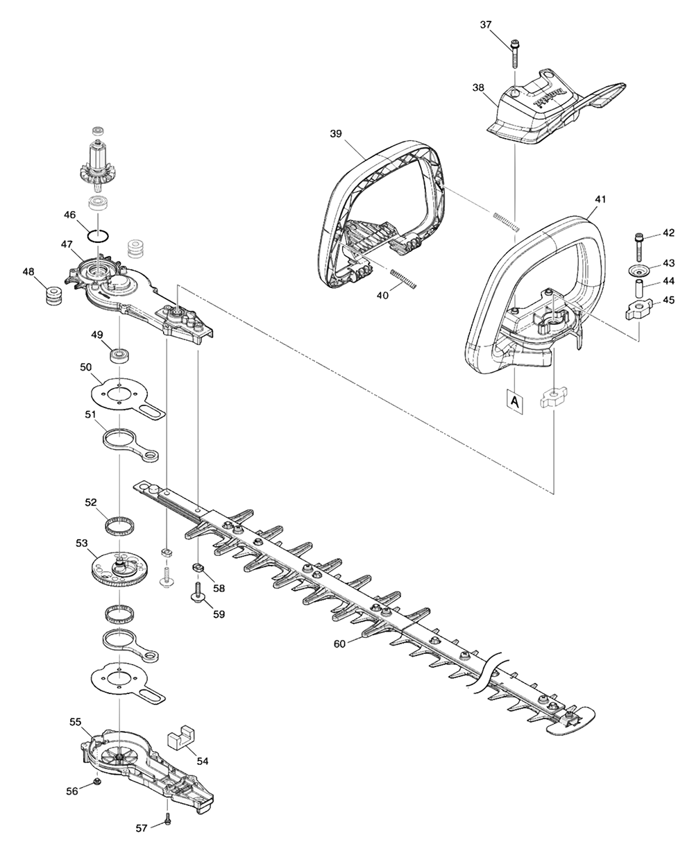 Fig-1 Diagram and Parts List for GHU02Z  Makita Hedge Trimmer