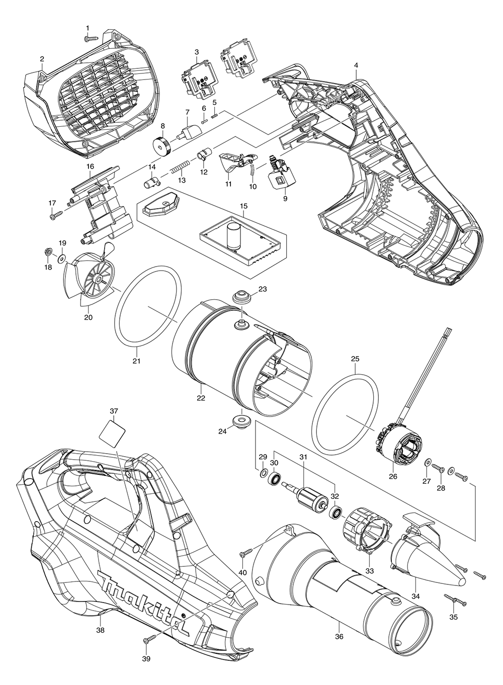 Page 2 Diagram and Parts List for XBU02PTX1  Makita Leaf Blower / Vacuum