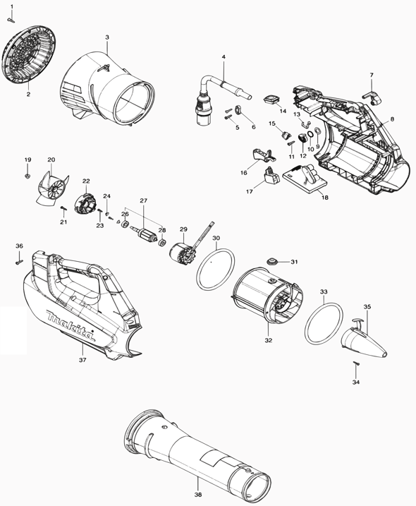 Diagram Diagram and Parts List for CBU01  Makita Leaf Blower / Vacuum