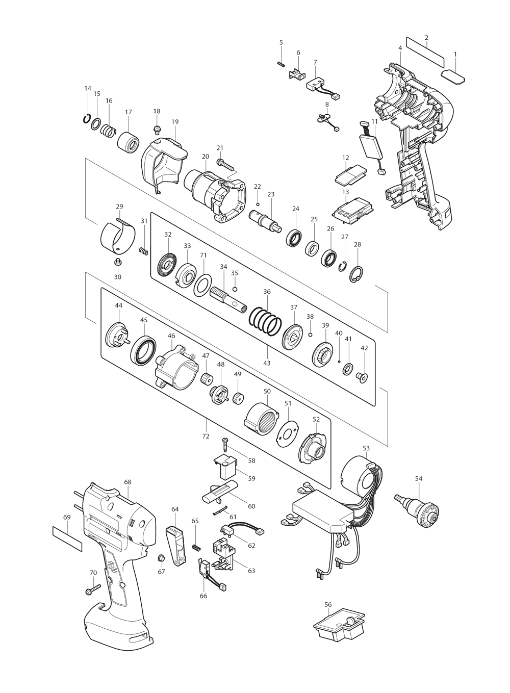 Page 1 Diagram and Parts List for BFT124RAZ  Makita Drill
