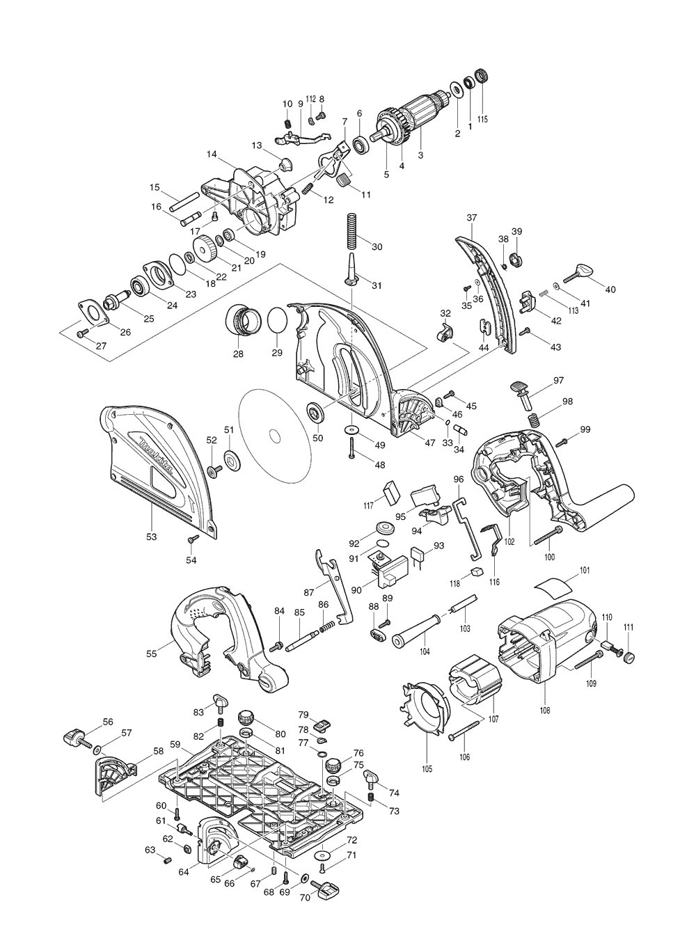 Page 1 Diagram and Parts List for SP6000X1 Type 1 Makita Saw