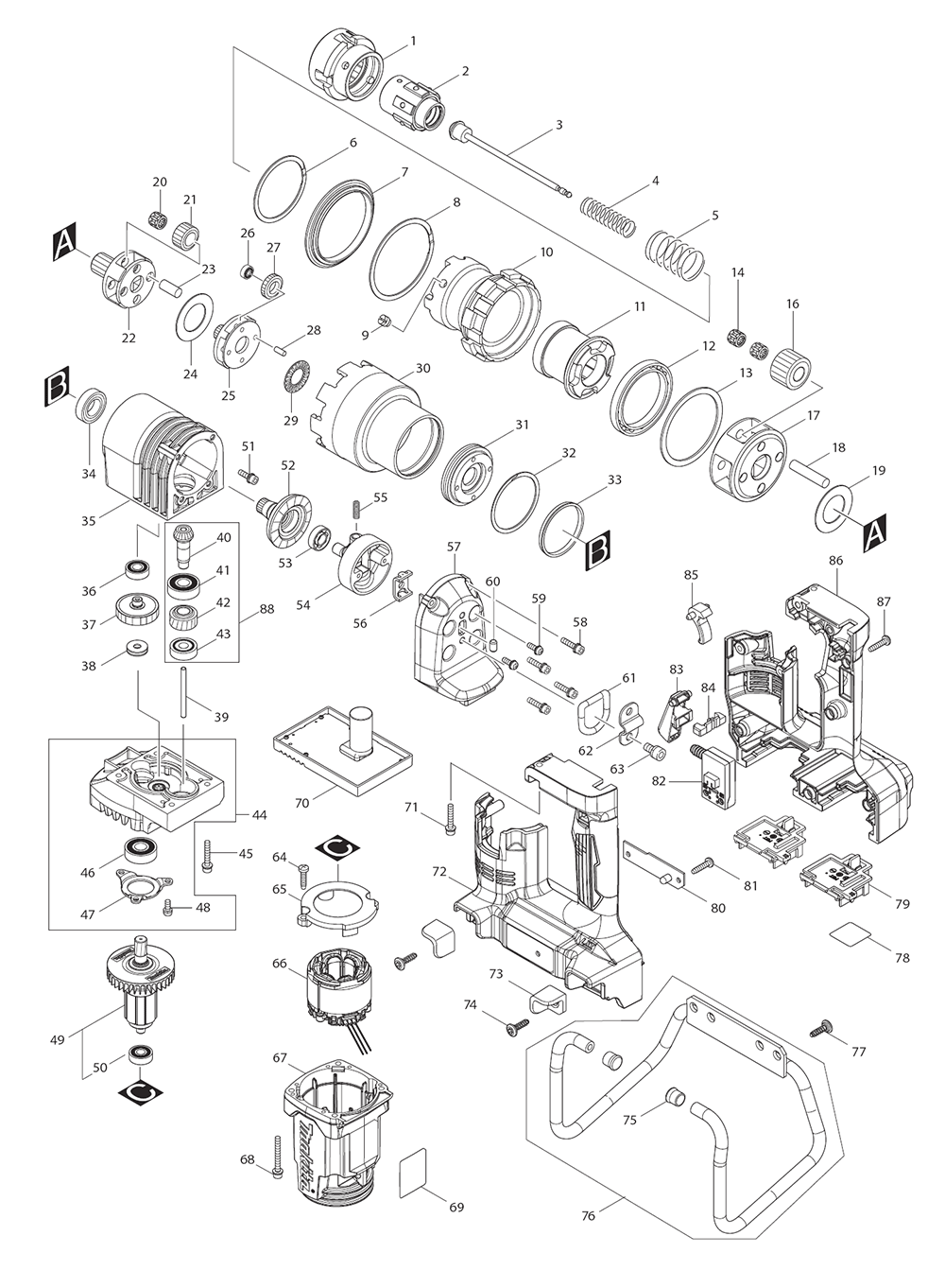 Page 1 Diagram and Parts List for XTW01ZK  Makita Drill