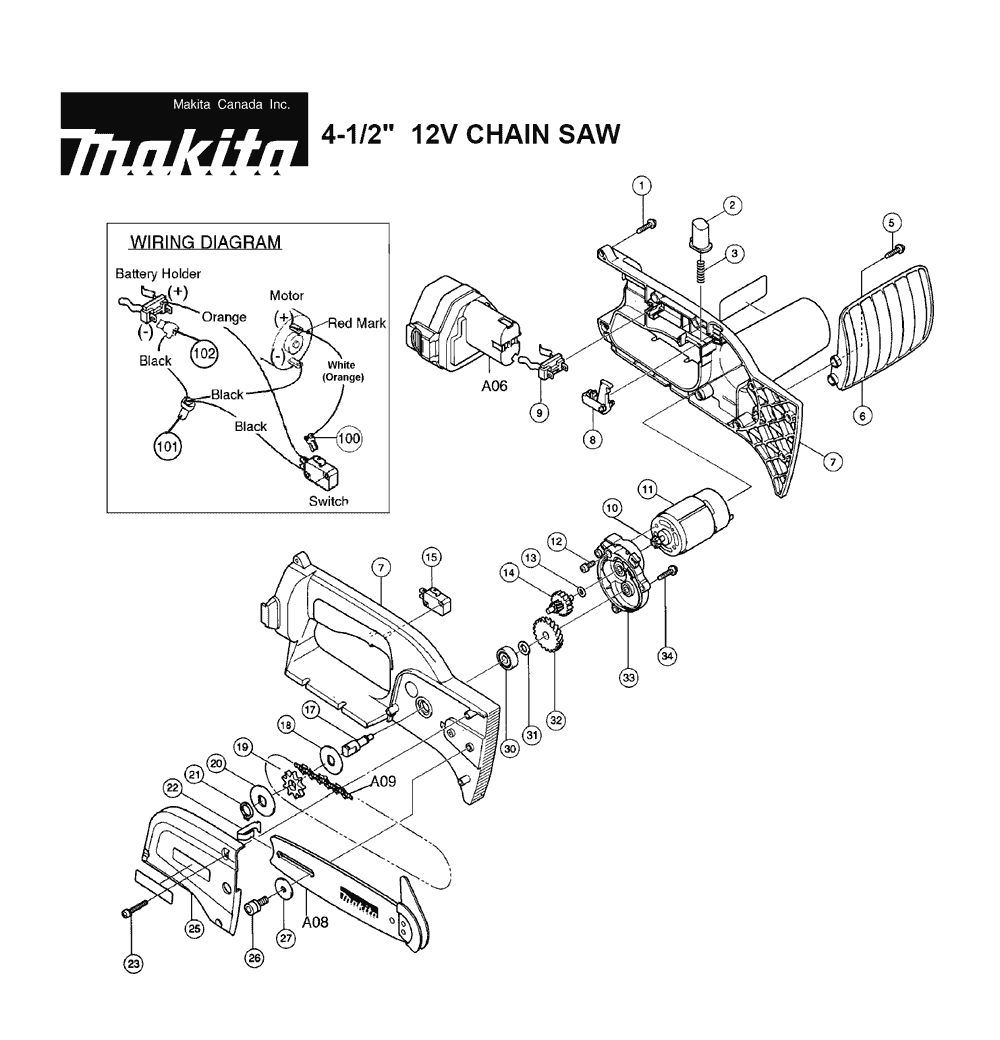 Page 2 Diagram and Parts List for UC120DW-R  Makita Saw