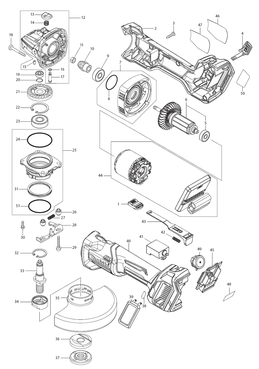 Fig-0 Diagram and Parts List for GAG04M1  Makita Angle Grinder