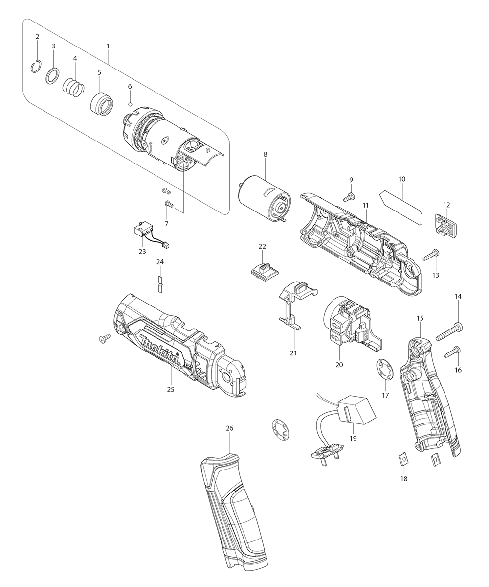 Page 1 Diagram and Parts List for DF012DSE  Makita Drill