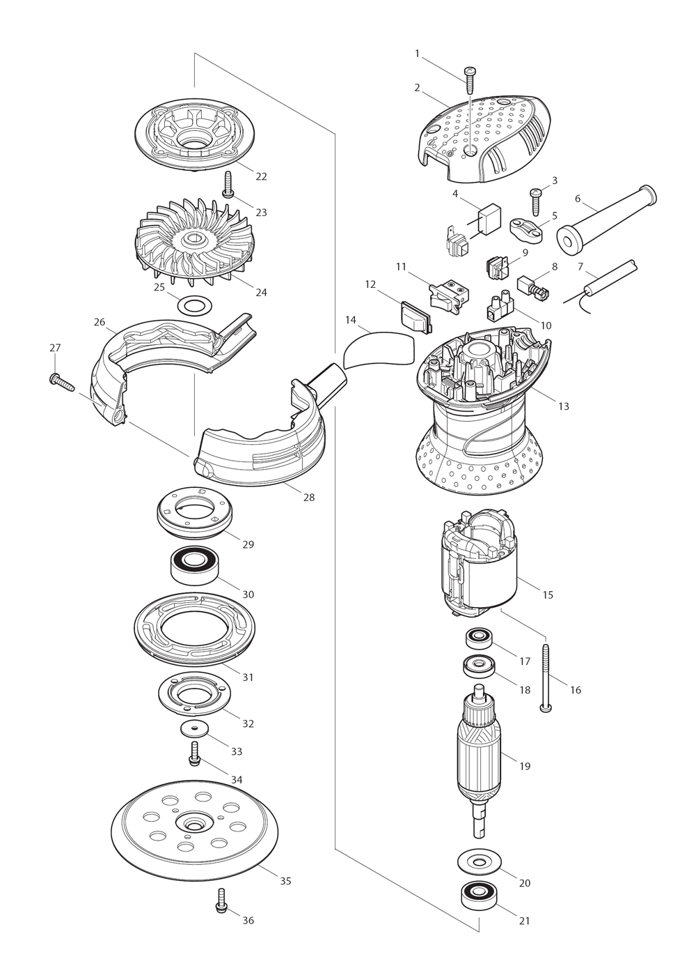 Page 1 Diagram and Parts List for BO5030K  Makita Sander