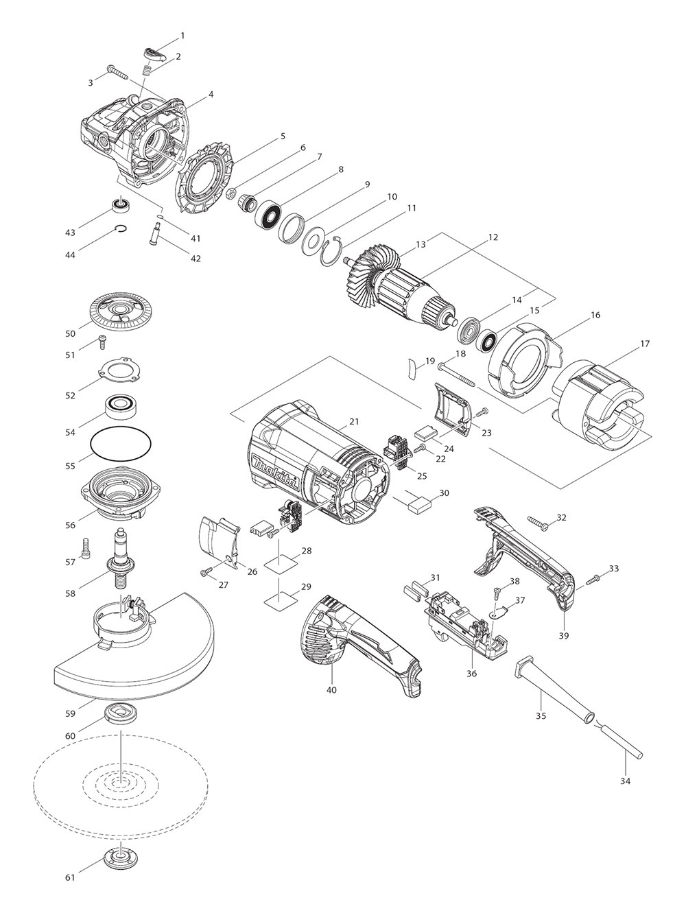 Page 1 Diagram and Parts List for GA9060  Makita Grinder