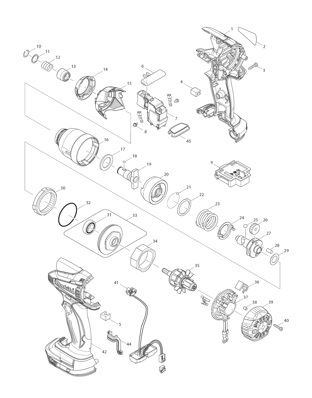 Page 1 Diagram and Parts List for XDT04A  Makita Drill