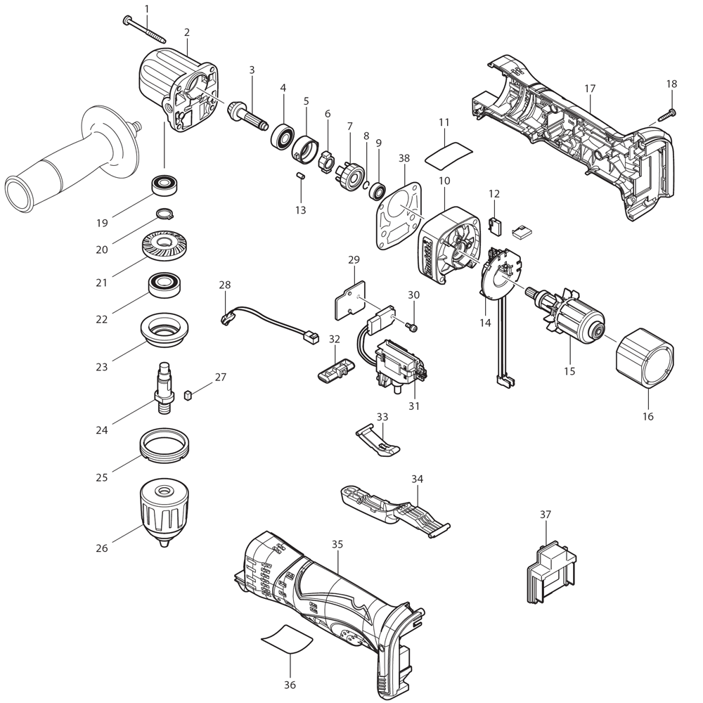 Page 1 Diagram and Parts List for XAD02  Makita Drill