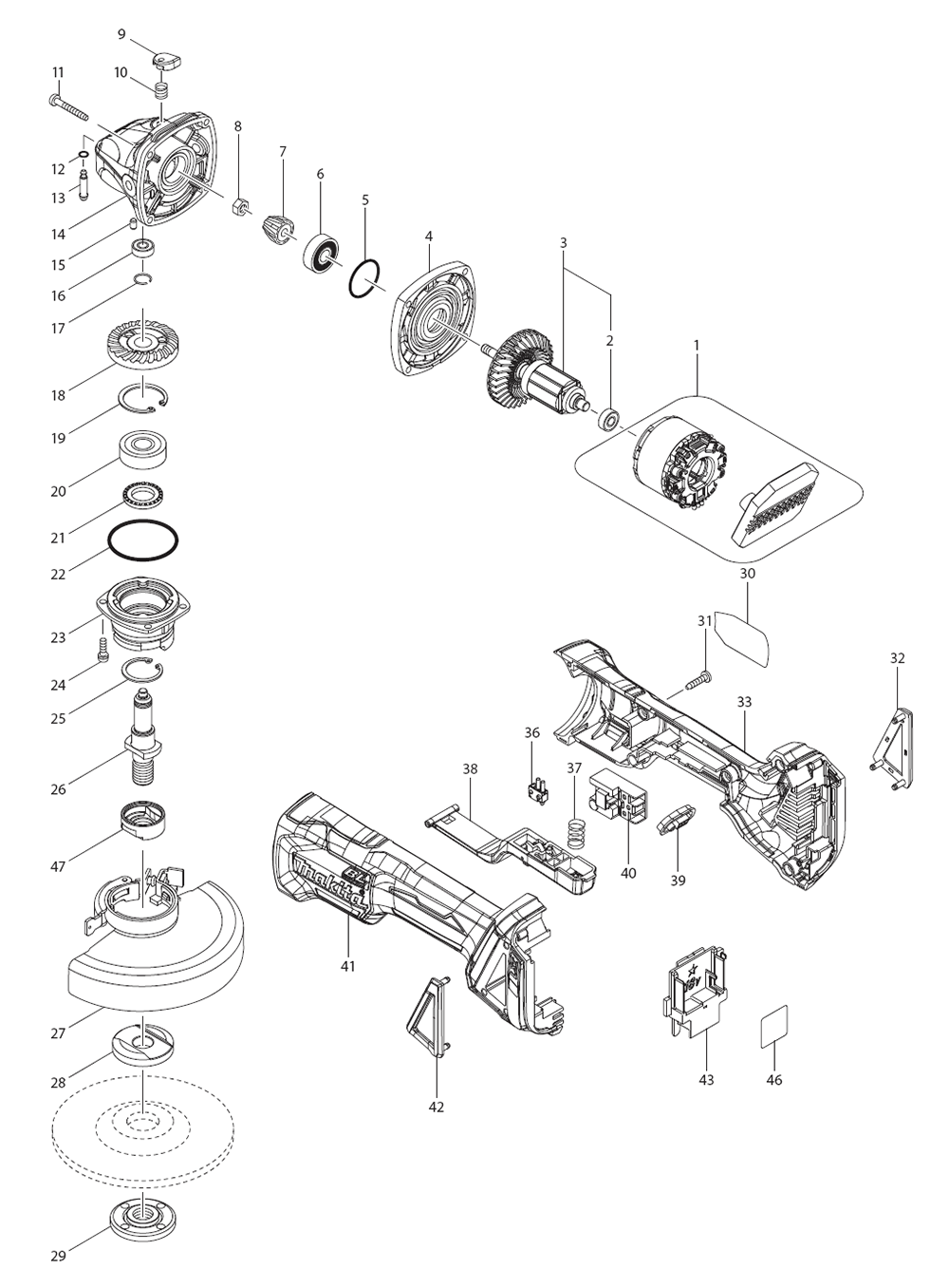 Fig-0 Diagram and Parts List for XAG11T  Makita Angle Grinder