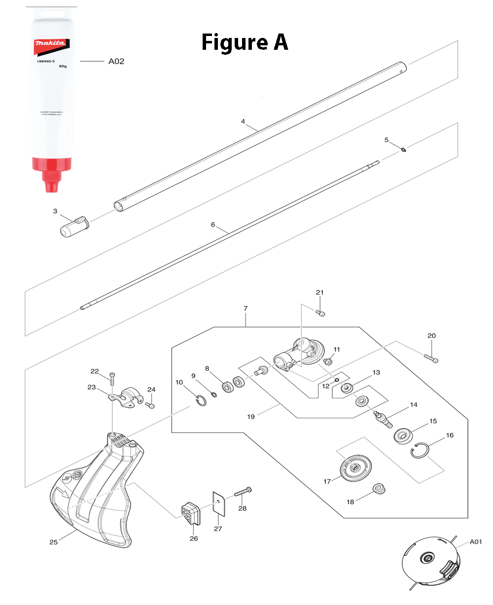 Fig-1 Diagram and Parts List for GUX01JM1X1  Makita Trimmer